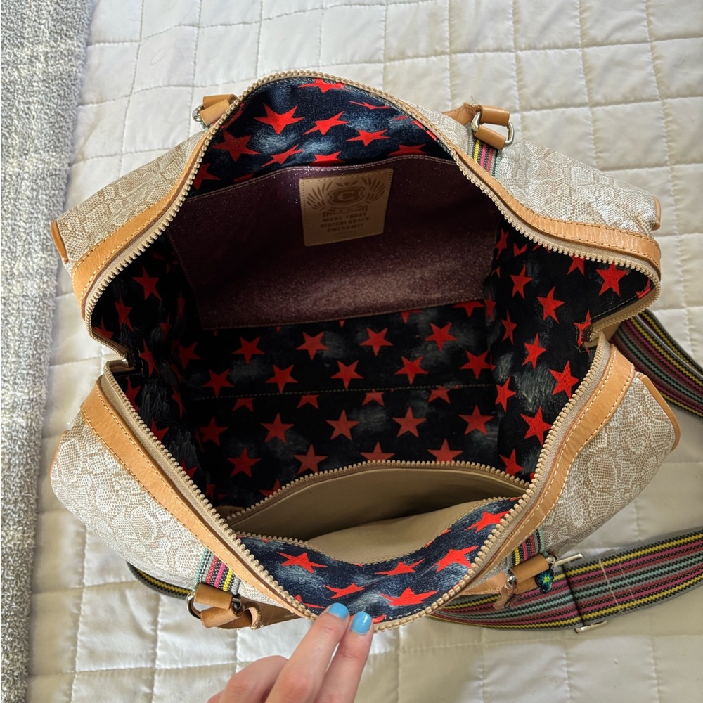 Consuela Tan Tote with Colorful Strap - Picture 2 of 6